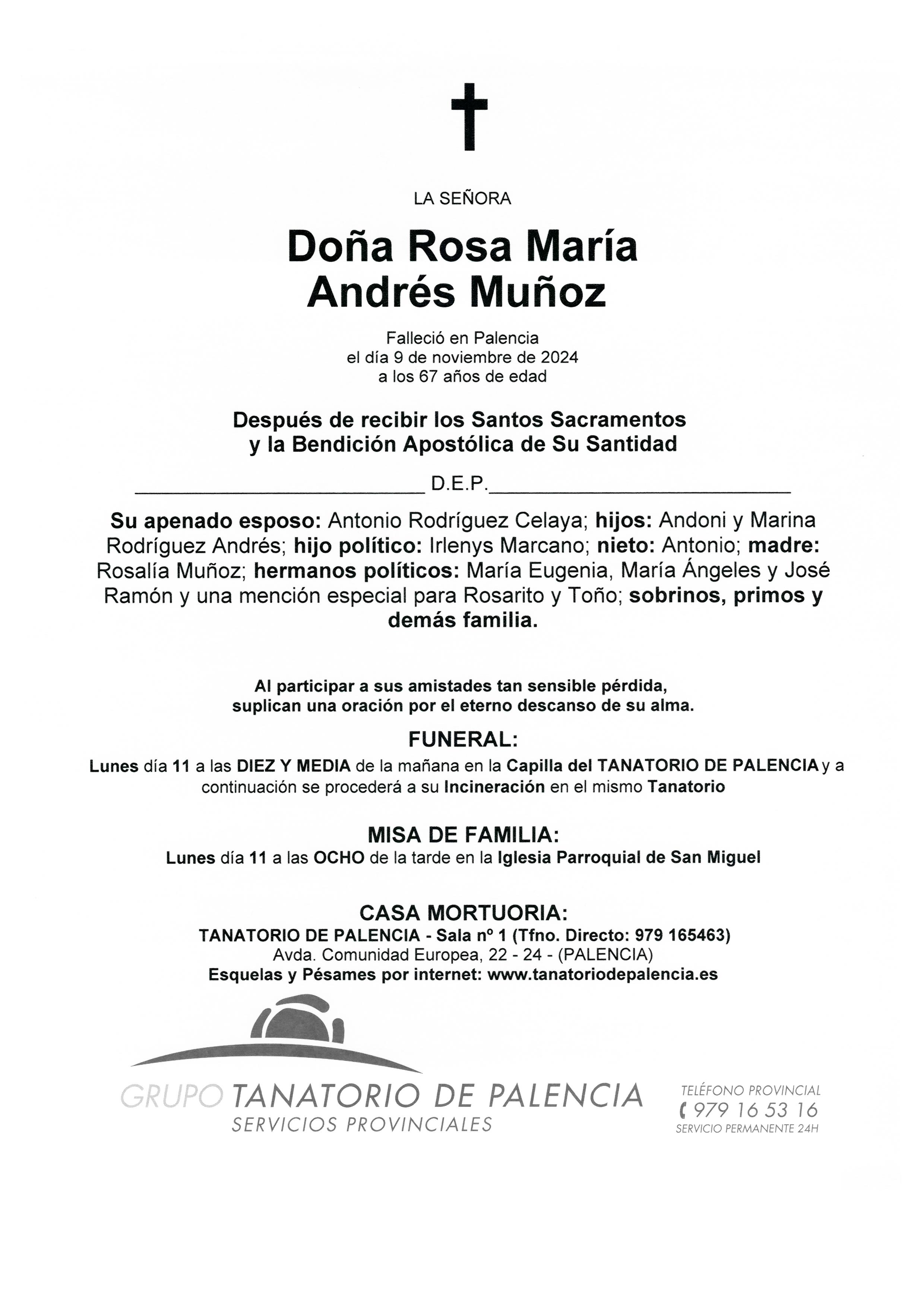 LA SEÑORA DOÑA ROSA MARÍA ANDRÉS MUÑOZ